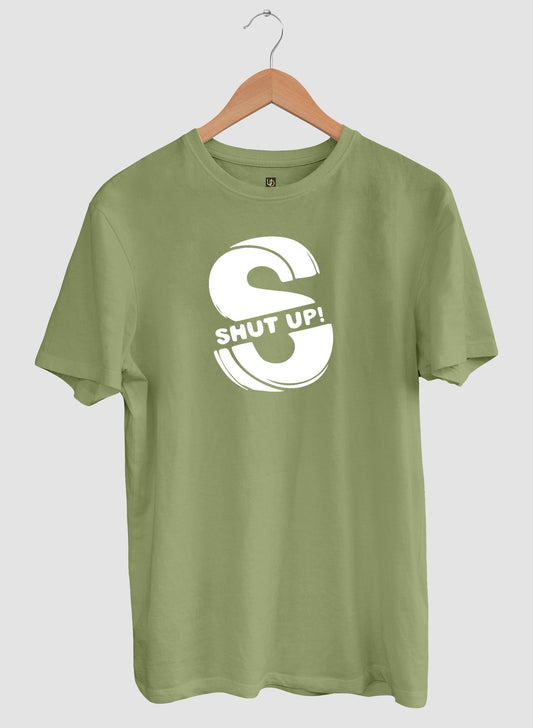 SHUT UP PRINT GREEN SHORT SLEEVE T-SHIRT - GREEN