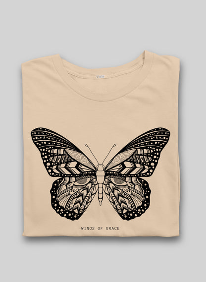 BUTTERFLY PEACH  SHORT SLEEVE T-SHIRT - PEACH