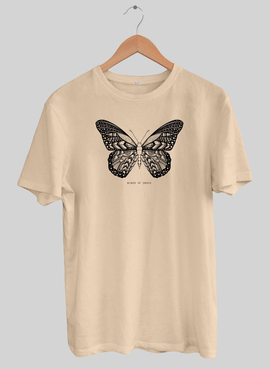 BUTTERFLY PEACH  SHORT SLEEVE T-SHIRT - PEACH