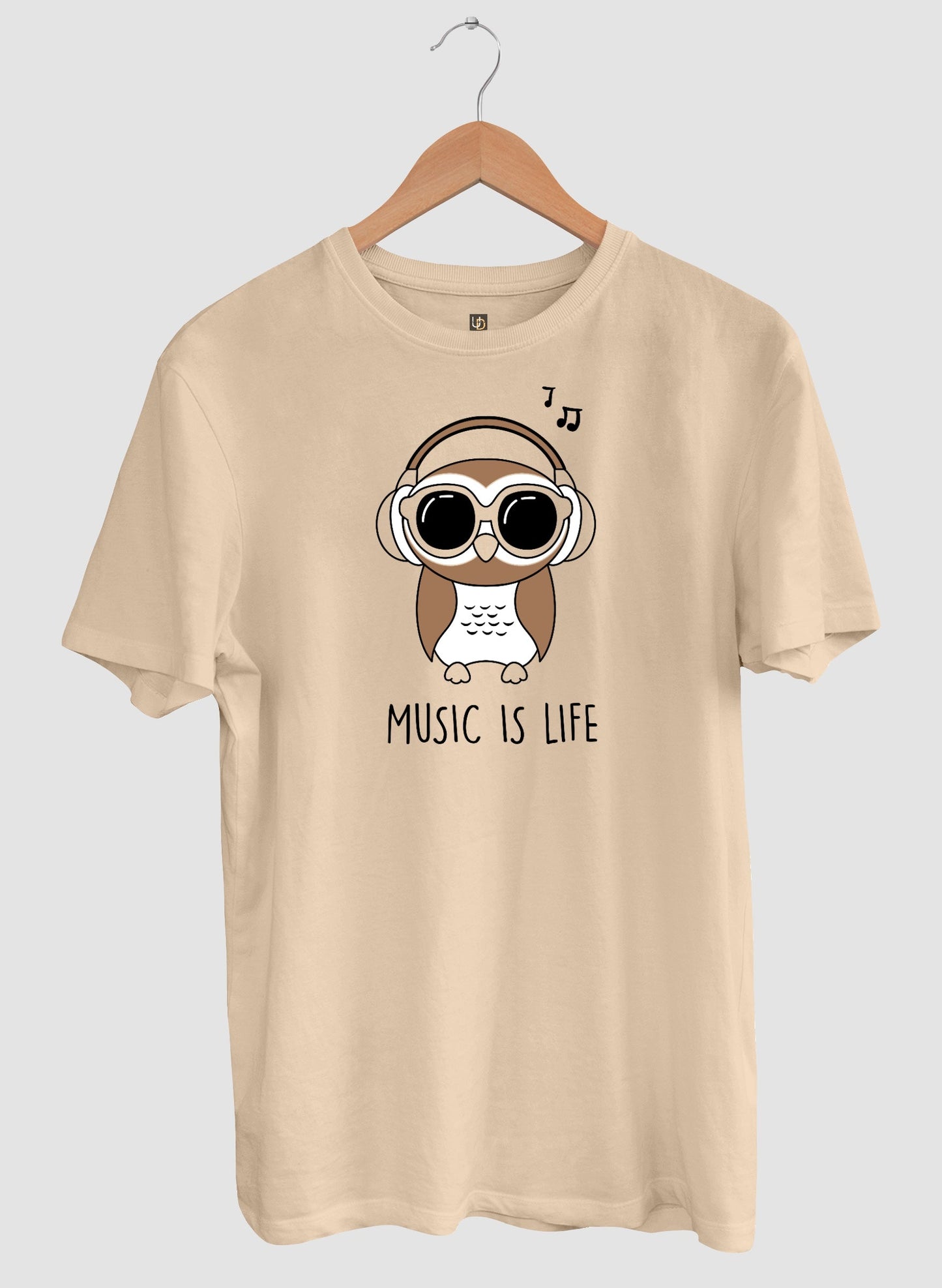 MUSIC IS LIFE PRINT SHORT SLEEVE T-SHIRT - BEIGE