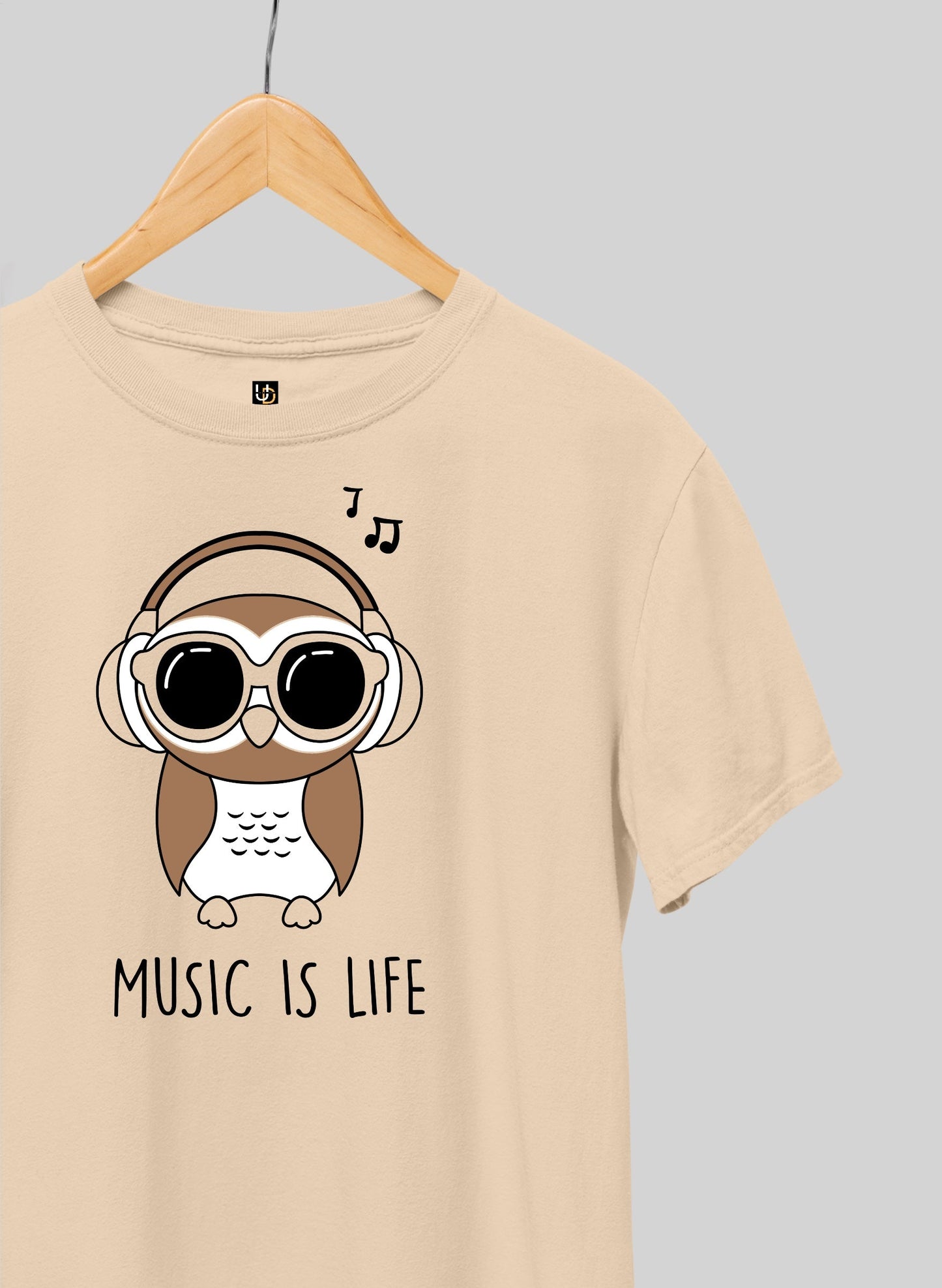 MUSIC IS LIFE PRINT SHORT SLEEVE T-SHIRT - BEIGE